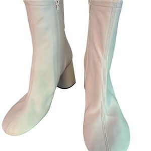 Balenciaga Cream Mid-Calf Block Heel Zip Boots